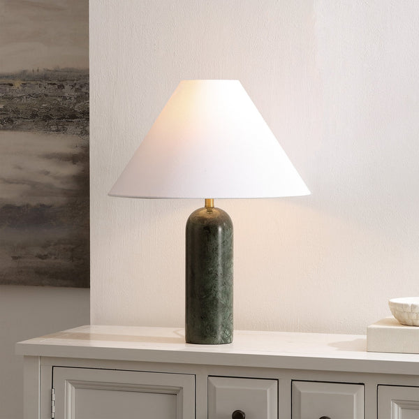 Safavieh Selah, Green Marble Table Lamp With Fabric Shade — 21" Ambient Lighting, Timeless Silhouette, Durable Base TBL4674A