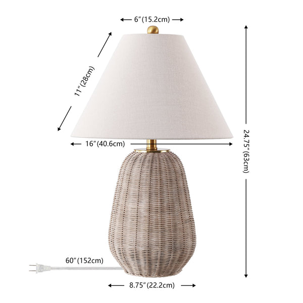 Safavieh Isaura, 24.75-Inch Light Grey Rattan Table Lamp With Neutral Fabric Shade For Warm Modern Boho Ambiance TBL4679A