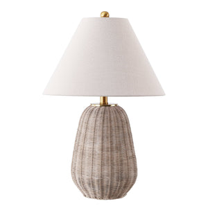 Safavieh Isaura, 24.75-Inch Light Grey Rattan Table Lamp With Neutral Fabric Shade For Warm Modern Boho Ambiance TBL4679A