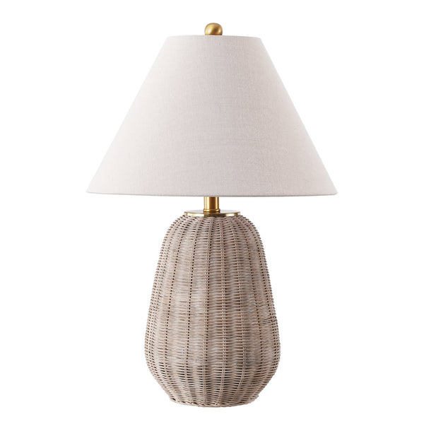 Safavieh Isaura, 24.75-Inch Light Grey Rattan Table Lamp With Neutral Fabric Shade For Warm Modern Boho Ambiance TBL4679A