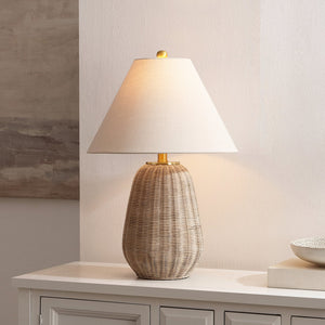 Safavieh Isaura, 24.75-Inch Light Grey Rattan Table Lamp With Neutral Fabric Shade For Warm Modern Boho Ambiance TBL4679A