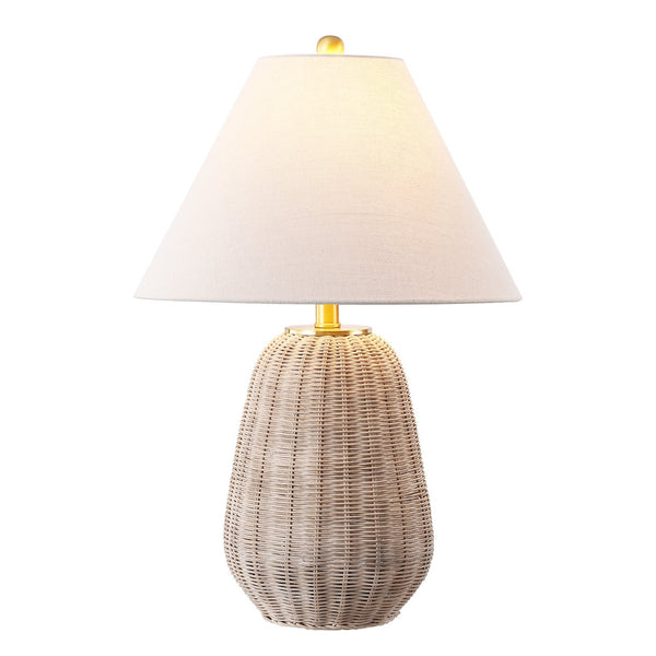 Safavieh Isaura, 24.75-Inch Light Grey Rattan Table Lamp With Neutral Fabric Shade For Warm Modern Boho Ambiance TBL4679A