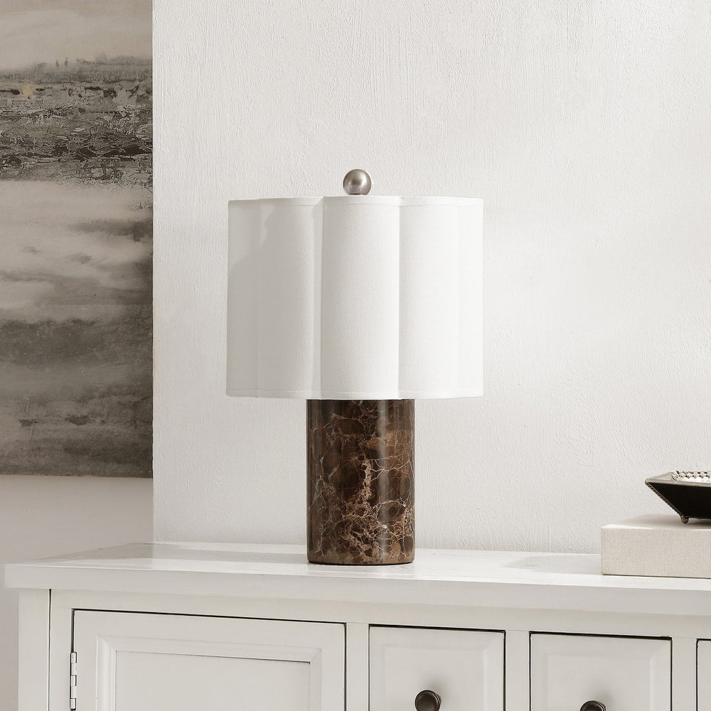 Safavieh Rosalie, Dark Brown Marble Table Lamp With Fabric Shade — 17.5" Compact Elegant Ambient Lighting TBL4684A