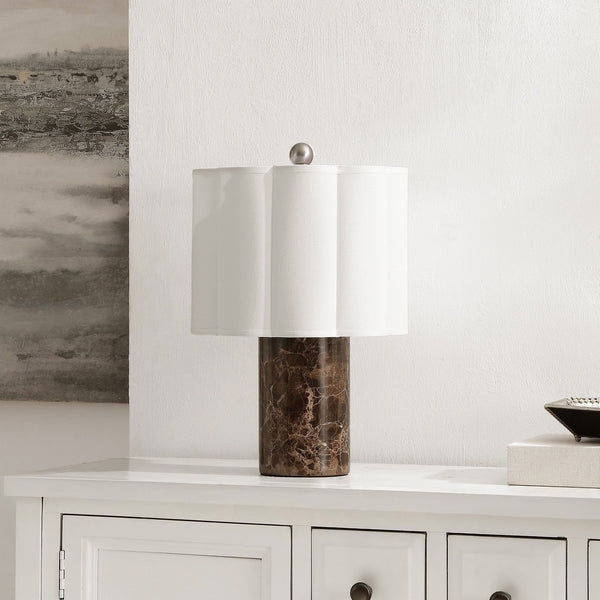 Safavieh Rosalie, Dark Brown Marble Table Lamp With Fabric Shade — 17.5" Compact Elegant Ambient Lighting TBL4684A