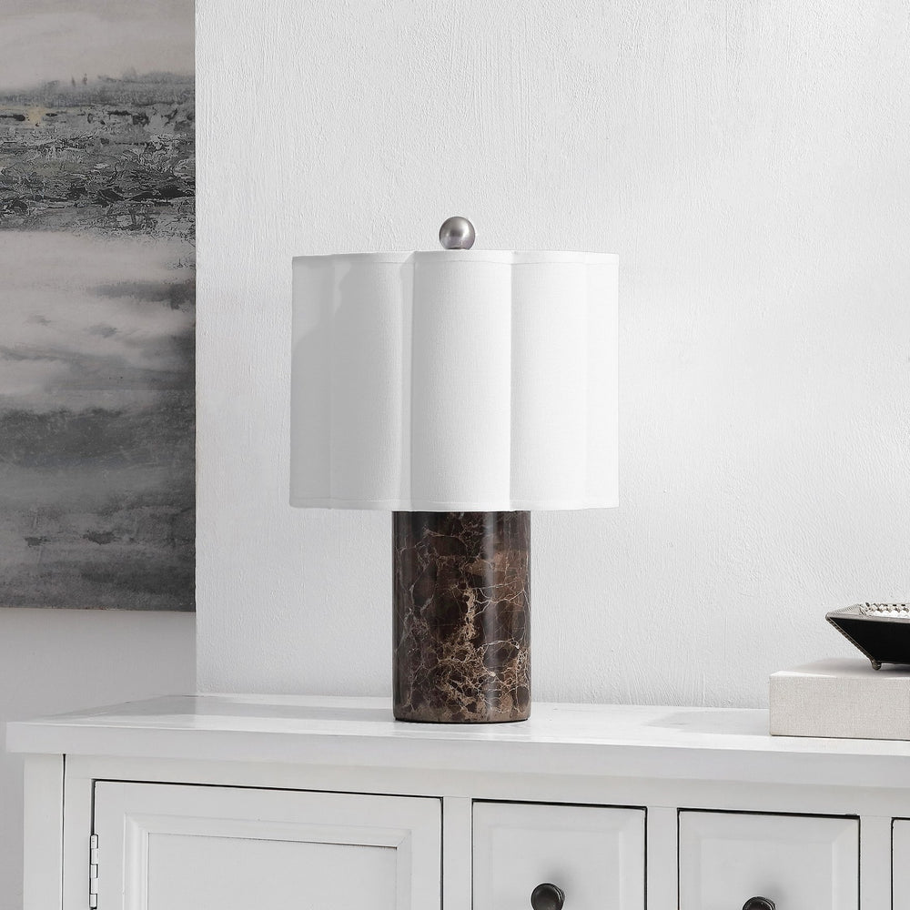 Safavieh Rosalie, Dark Brown Marble Table Lamp With Fabric Shade — 17.5" Compact Elegant Ambient Lighting TBL4684A