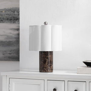 Safavieh Rosalie, Dark Brown Marble Table Lamp With Fabric Shade — 17.5" Compact Elegant Ambient Lighting TBL4684A