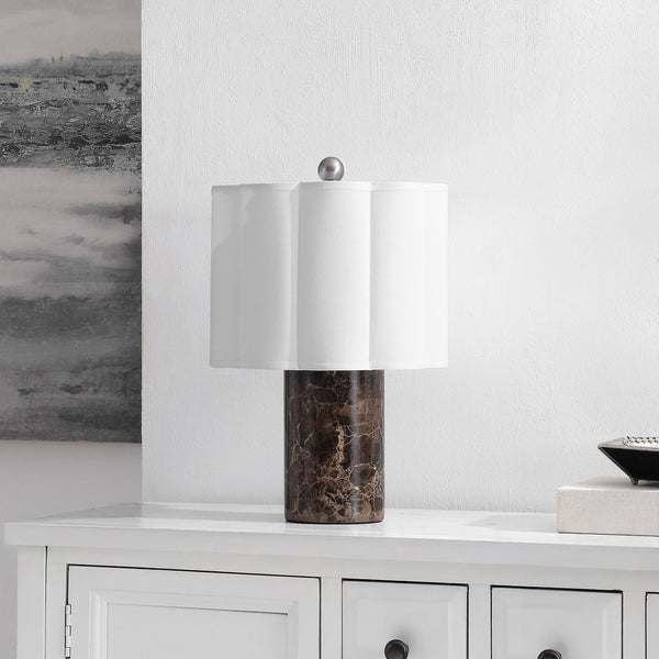 Safavieh Rosalie, Dark Brown Marble Table Lamp With Fabric Shade — 17.5" Compact Elegant Ambient Lighting TBL4684A
