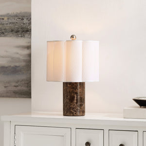 Safavieh Rosalie, Dark Brown Marble Table Lamp With Fabric Shade — 17.5" Compact Elegant Ambient Lighting TBL4684A