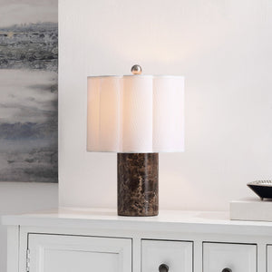 Safavieh Rosalie, Dark Brown Marble Table Lamp With Fabric Shade — 17.5" Compact Elegant Ambient Lighting TBL4684A