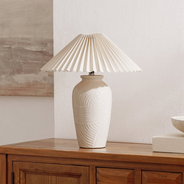 Safavieh Amelia, 16.5" White Ceramic Table Lamp With Fabric Shade — Timeless Minimalist Accent For Nightstand/Desktop (E26) TBL4687A