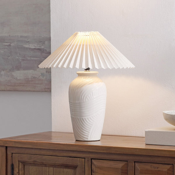 Safavieh Amelia, 16.5" White Ceramic Table Lamp With Fabric Shade — Timeless Minimalist Accent For Nightstand/Desktop (E26) TBL4687A