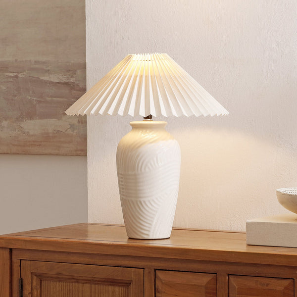 Safavieh Amelia, 16.5" White Ceramic Table Lamp With Fabric Shade — Timeless Minimalist Accent For Nightstand/Desktop (E26) TBL4687A
