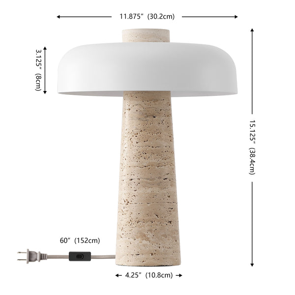 Safavieh Lela, Sculptural 15" Cave Stone Table Lamp With Iron Shade—Natural/Off-White Textured Ambient Glow TBL4689A