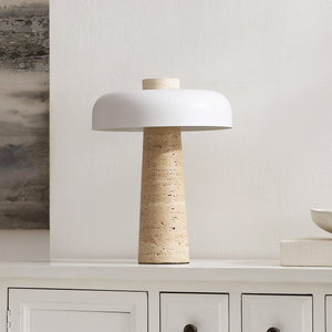 Safavieh Lela, Sculptural 15" Cave Stone Table Lamp With Iron Shade—Natural/Off-White Textured Ambient Glow TBL4689A