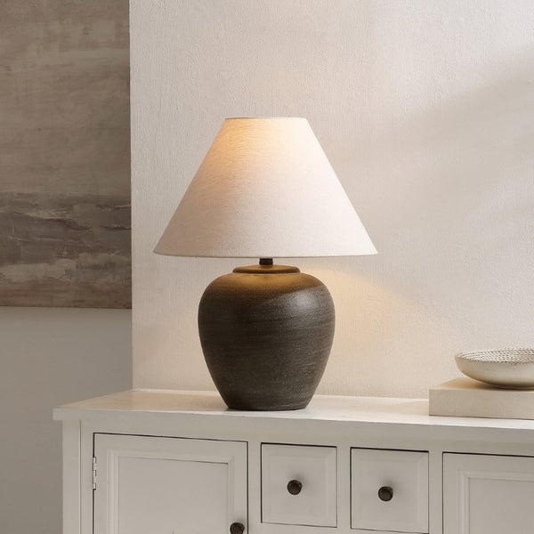 Safavieh Lucila, Column Style Black Resin Table Lamp for Bedside Desk or Living Room TBL4691A