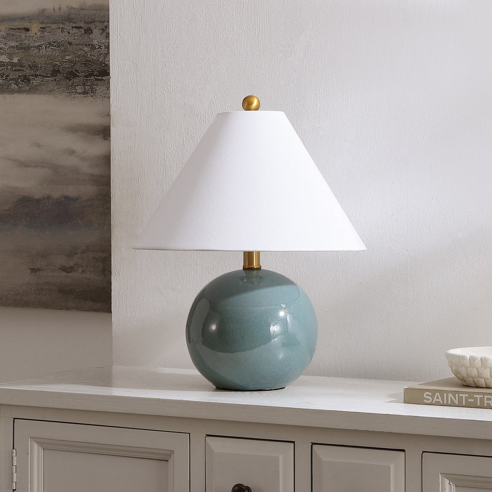 Safavieh Giana, Blue Ceramic Table Lamp With Fabric Shade — Compact 17.5" Accent Light For Modern Rooms TBL4695A