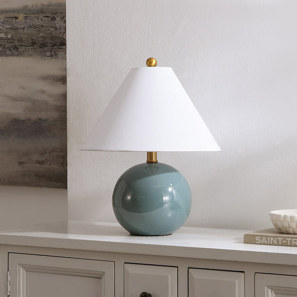 Safavieh Giana, Blue Ceramic Table Lamp With Fabric Shade — Compact 17.5" Accent Light For Modern Rooms TBL4695A