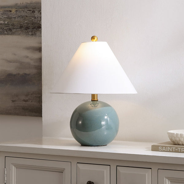 Safavieh Giana, Blue Ceramic Table Lamp With Fabric Shade — Compact 17.5" Accent Light For Modern Rooms TBL4695A