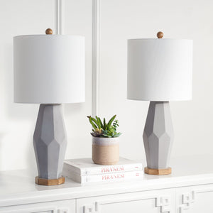 Safavieh LANDREN, Elegant 27-Inch Grey Polyresin Table Lamp Set of 2 for Stylish Ambient Lighting Décor TBL7002A-SET2