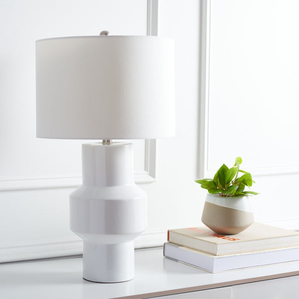 Safavieh JAVERT, 20.5 Inch White Glass Table Lamp - Elegant Ceramic Base, Soft Glow for Home & Office Decor TBL7012A
