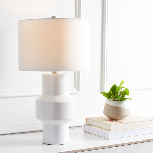 Safavieh JAVERT, 20.5 Inch White Glass Table Lamp - Elegant Ceramic Base, Soft Glow for Home & Office Decor TBL7012A