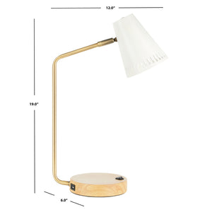 Safavieh VEDA, 19-Inch Gold & White Metal Table Lamp with USB Port - Elegant Design for Home or Office Use TBL7018B