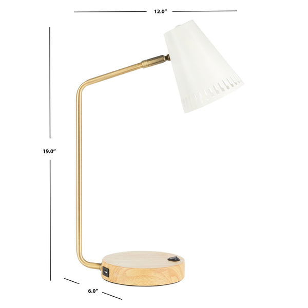 Safavieh VEDA, 19-Inch Gold & White Metal Table Lamp with USB Port - Elegant Design for Home or Office Use TBL7018B