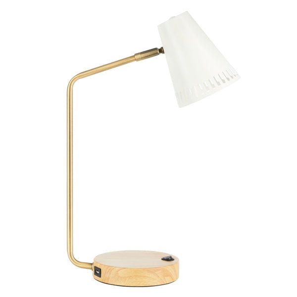 Safavieh VEDA, 19-Inch Gold & White Metal Table Lamp with USB Port - Elegant Design for Home or Office Use TBL7018B