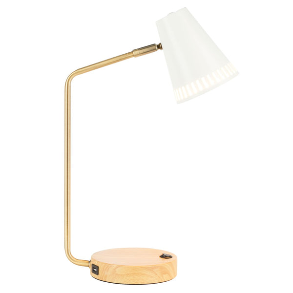 Safavieh VEDA, 19-Inch Gold & White Metal Table Lamp with USB Port - Elegant Design for Home or Office Use TBL7018B