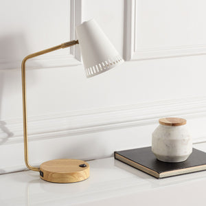 Safavieh VEDA, 19-Inch Gold & White Metal Table Lamp with USB Port - Elegant Design for Home or Office Use TBL7018B