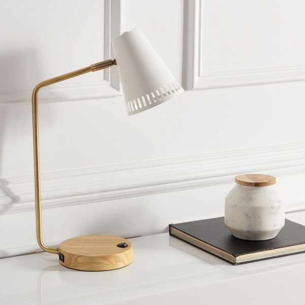 Safavieh VEDA, 19-Inch Gold & White Metal Table Lamp with USB Port - Elegant Design for Home or Office Use TBL7018B