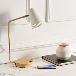 Safavieh VEDA, 19-Inch Gold & White Metal Table Lamp with USB Port - Elegant Design for Home or Office Use TBL7018B