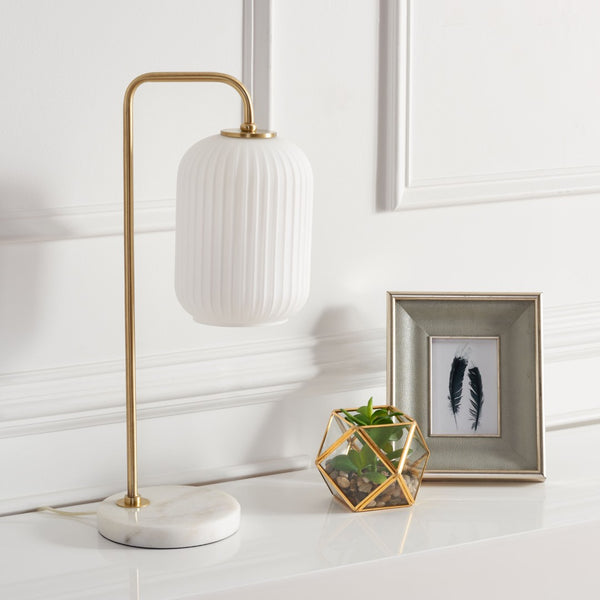 Safavieh SANTINA, 20-Inch Gold and White Steel Table Lamp for Modern Homes - Chic Ambient Lighting Accent TBL7025A