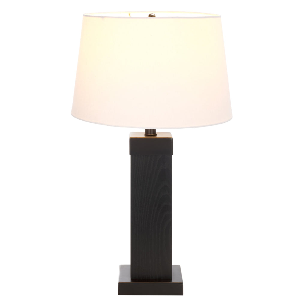Safavieh Reine, Elegant 24-inch Black Wood And Metal Table Lamp For Stylish Home Decor And Warm Ambiance Black Oak Wood Veneer & Metal Body ,Fabric Shade Tbl8002a