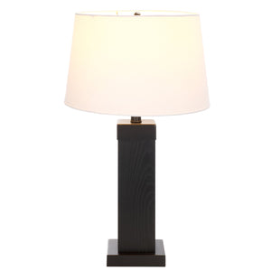 Safavieh Reine, Elegant 24-inch Black Wood And Metal Table Lamp For Stylish Home Decor And Warm Ambiance Black Oak Wood Veneer & Metal Body ,Fabric Shade Tbl8002a