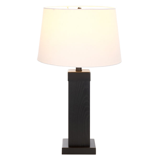 Safavieh Reine, Elegant 24-inch Black Wood And Metal Table Lamp For Stylish Home Decor And Warm Ambiance Black Oak Wood Veneer & Metal Body ,Fabric Shade Tbl8002a