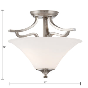 Thomas Lighting Treme Two Light Semi Flush Mount Brushed Nickel Tulip Glass Shades Ceiling Fixture TC0020217