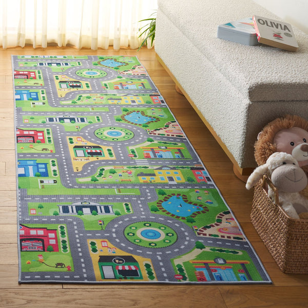 Safavieh Tacoma Kids Area Rug - Stylish Grey And Green Decorative Piece For Playrooms And High-traffic Spaces Grey ,Green Polyester Pile Tck169f-5