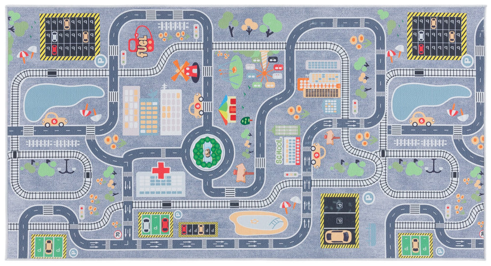 Safavieh Tacoma Kids Area Rug - Stylish And Durable Polyester Design For Kids’ Rooms With Washable Features Grey ,Dark Grey Polyester Pile Tck170f-6