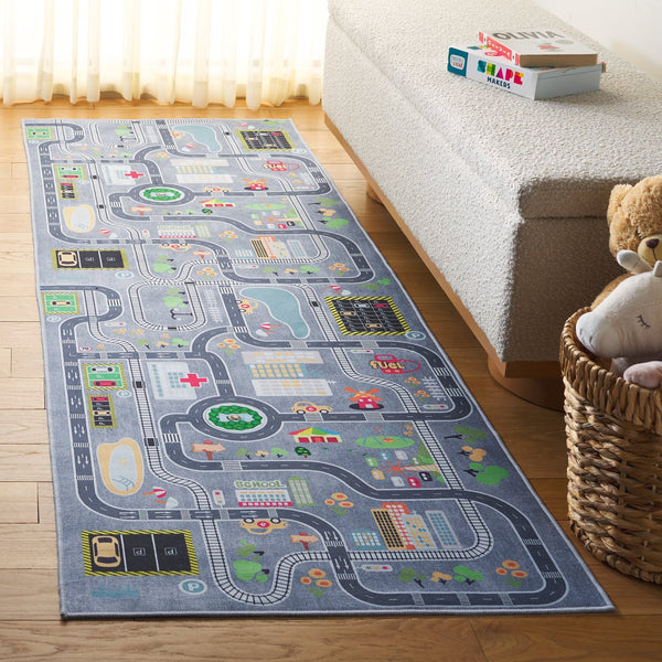 Safavieh Tacoma Kids Area Rug - Stylish And Durable Polyester Design For Kids’ Rooms With Washable Features Grey ,Dark Grey Polyester Pile Tck170f-6