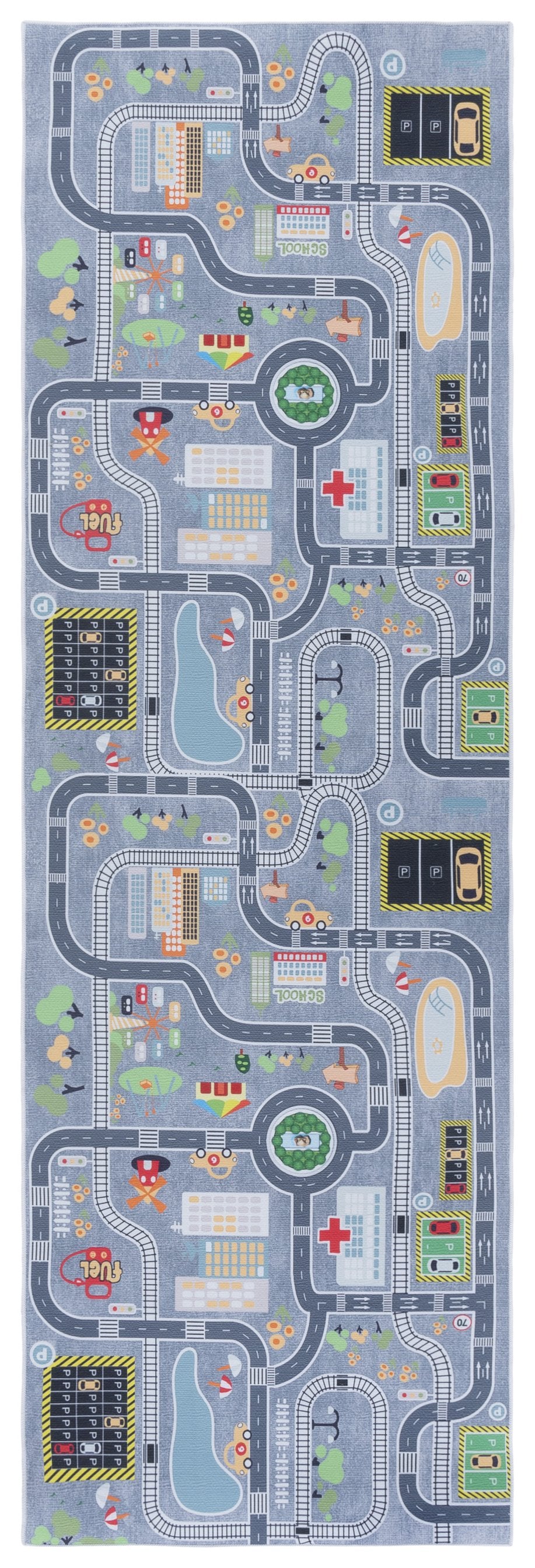 Safavieh Tacoma Kids Area Rug - Stylish And Durable Polyester Design For Kids’ Rooms With Washable Features Grey ,Dark Grey Polyester Pile Tck170f-6