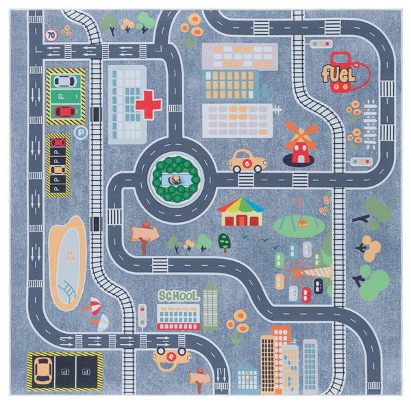 Safavieh Tacoma Kids Area Rug - Stylish And Durable Polyester Design For Kids’ Rooms With Washable Features Grey ,Dark Grey Polyester Pile Tck170f-6