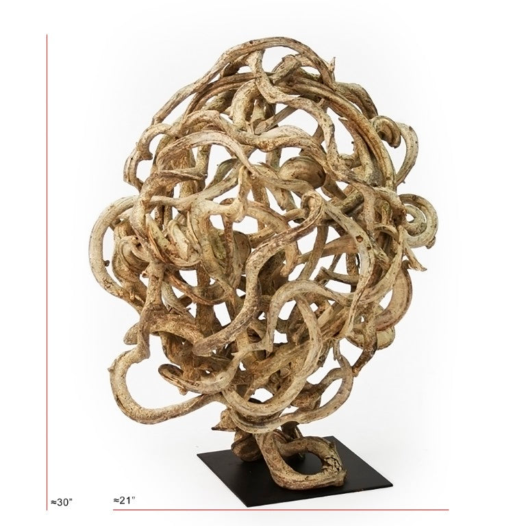 Zentique Vine sculpted sphere on metal stand — compact 21x30 cm decorative ball with natural texture, Thai-made quality TCVB004