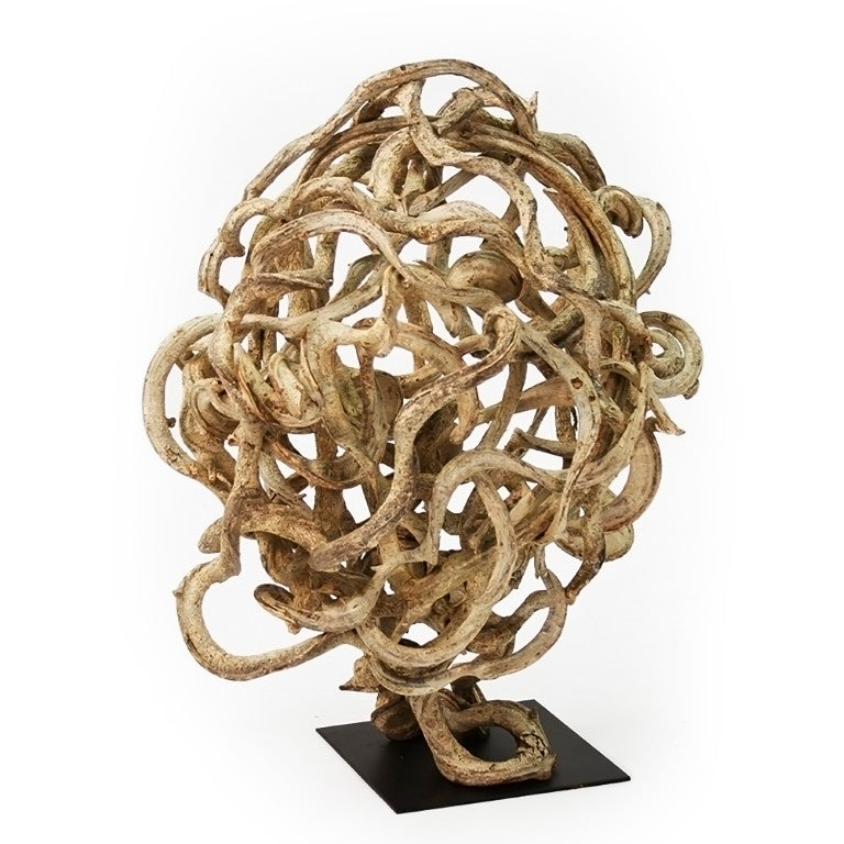Zentique Vine sculpted sphere on metal stand — compact 21x30 cm decorative ball with natural texture, Thai-made quality TCVB004