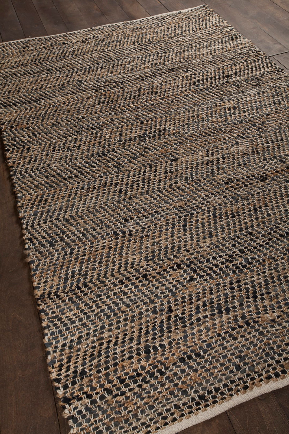 Chandra Rugs Hand-woven Contemporary Rug - Unique Handmade Jute & Leather Design For Stylish, Sustainable Spaces Black Jute,Leather,Cotton Ten37601-576