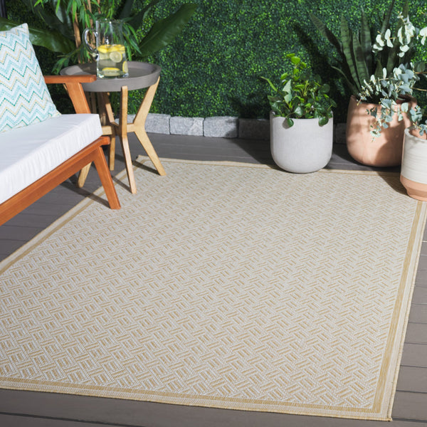 Safavieh Terrace Durable Beige Ivory Indoor/Outdoor Rug — Low-Profile Herringbone, Uv-Stable, Easy-Care Foundation 5'-3" x 7'-6" TER800B-5