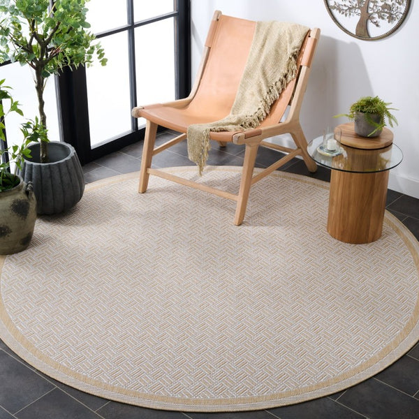 Safavieh Terrace Geometric Runner Rug Power Loomed Polypropylene for Hallways and Entryways Beige 6'-7" x 6'-7" Round TER800B-7R