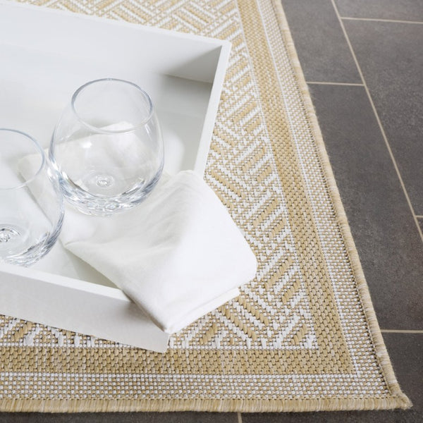 Safavieh Terrace Geometric Runner Rug Power Loomed Polypropylene for Hallways and Entryways Beige 6'-7" x 6'-7" Square TER800B-7SQ