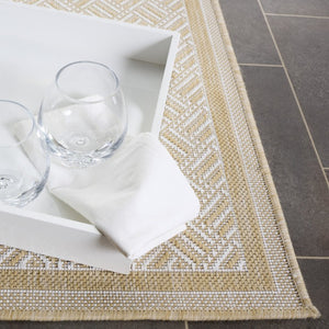Safavieh Terrace Geometric Runner Rug Power Loomed Polypropylene for Hallways and Entryways Beige 6'-7" x 6'-7" Square TER800B-7SQ