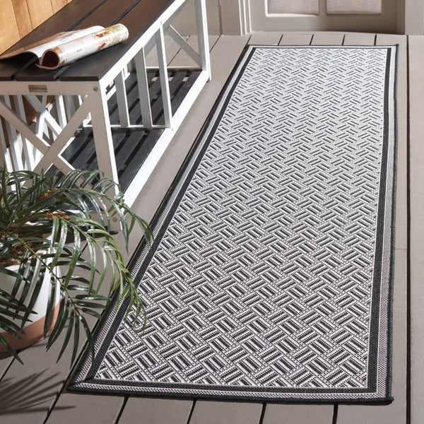 Safavieh Terrace Geometric Runner Rug Power Loomed Polypropylene for Hallways and Entryways Black 2'-3" x 8'-0" TER800Z-28